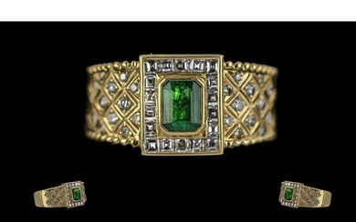 18ct Gold Excellent Quality Diamond and Emerald Set Ring, no...