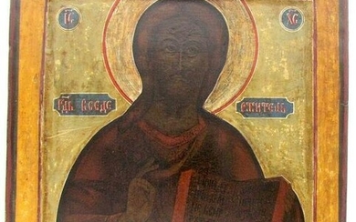 18th CENTURY ANTIQUE RUSSIAN ICON OF JESUS w/ KOVCHEG