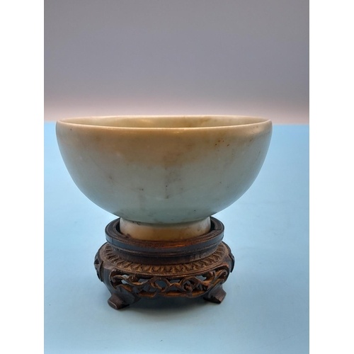 (193) - 18th/19th Century Chinese Celadon Bowl on Wooden Ped...