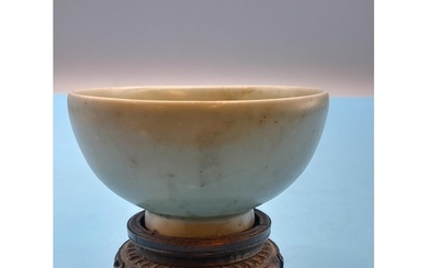(193) - 18th/19th Century Chinese Celadon Bowl on Wooden Ped...