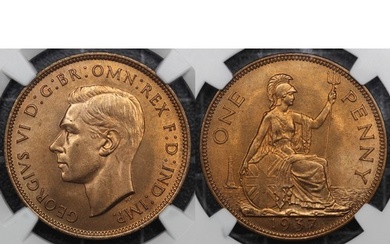1937 Penny, NGC MS65RD. George VI. A delightful red, lustrou...