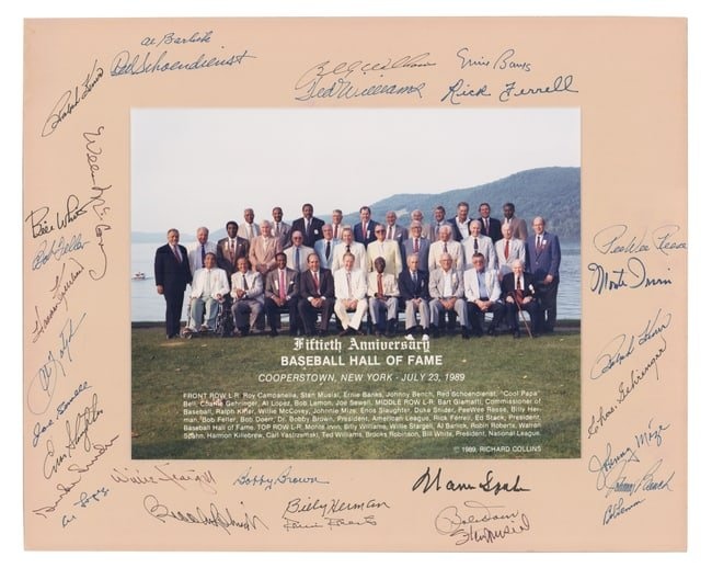1989 Baseball HOF Induction Ceremony Group Signed Photo - 30 Signatures! PSA Certified