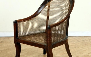 19TH C. MAHOGANY CHAIR CONTINUOUS ARMS AND CANING