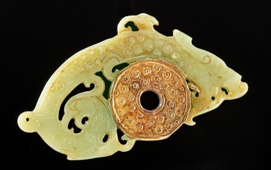 19th C. Chinese Gilt Nephrite Stone Amulet