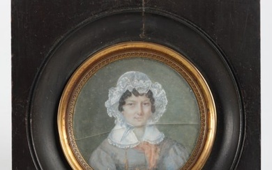19th C French Miniature Painting Portrait of Lady