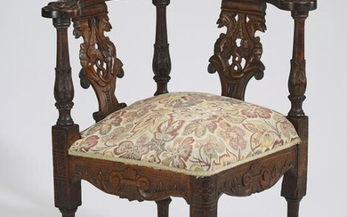 19th c. Italian carved oak corner chair