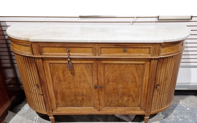 19th century French marble-topped walnut bowfronted sideboar...