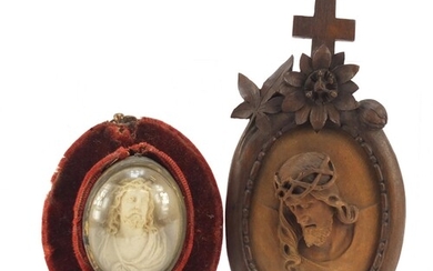 19th century fruitwood carving of Christ with the crown of t...