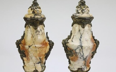 (2) 19th c. French bronze and marble cassolettes