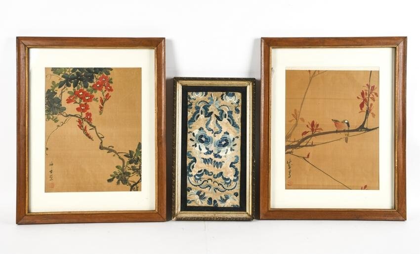 (2) CHINESE WATERCOLORS & CHINESE EMBROIDERY