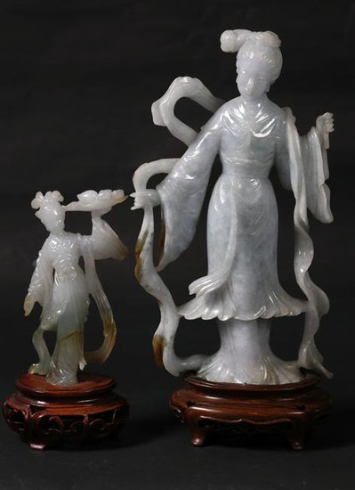 2 Chinese Carved Jadeite Beautiful Lady Figures