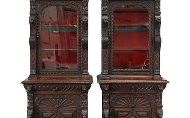 (2 Pc) Pair of Gothic Wooden Display Cabinets
