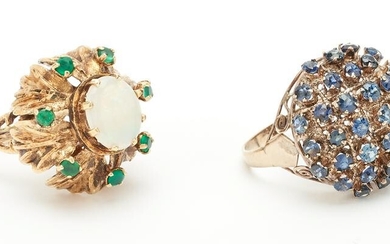 2 Vintage 14K Gold Ladies Rings with Sapphires, Opal &