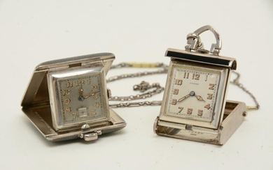 2 miniature silver travel clocks, "Prisma" sterling