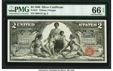 20027: Fr. 247 $2 1896 Silver Certificate PMG Gem Uncir