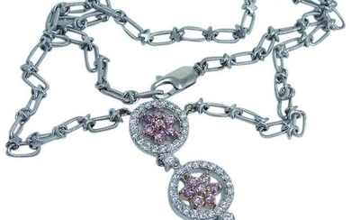 2.00ct White and Pink Diamond Necklace 14K Gold 16"