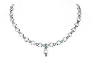 20.52 ctw Aquamarine & Diamond Necklace 18K White Gold