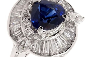 2.40ct Natural Sapphire and 2.04ct Natural Diamonds - IGI Report - Platinum - Ring Sapphire