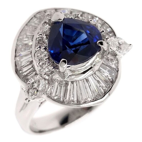 2.40ct Natural Sapphire and 2.04ct Natural Diamonds - IGI Report - Platinum - Ring Sapphire