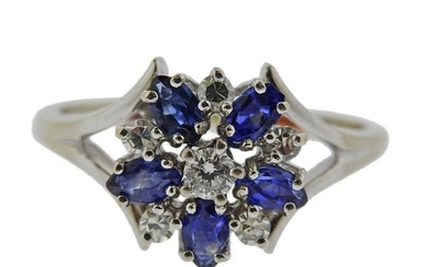 14k Gold Diamond Sapphire Flower Ring