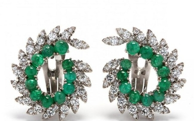 18KT White Gold, Emerald, and Diamond Earrings