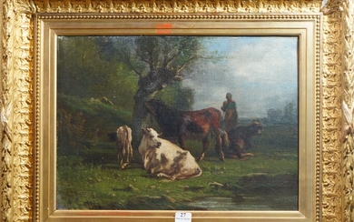 27- A. CORTES ''Bergère et son troupeau'' Huile sur toile signée en bas à gauche...