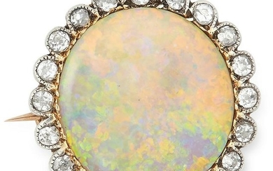 ANTIQUE OPAL AND DIAMOND BROOCH, 19TH CENTURY the
