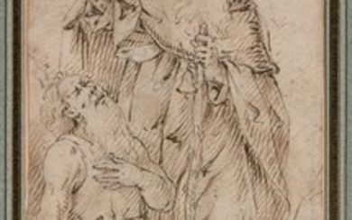 Attribué à Francisco de Herrera le Vieux Séville, 1576 - Madrid, 1654 La Visite de saint Antoine Abbé à saint Paul ermite