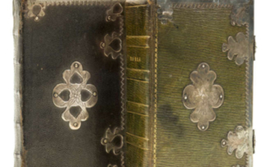 Bindings.- Bible, English.- Holy Bible (The), contemporary olive green straight-grain morocco with chased silver clasps, Cambridge, 1823 & another, similarly bound (2)