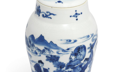 A BLUE AND WHITE JAR AND COVER, TRANSITIONAL PERIOD, MID-17TH CENTURY