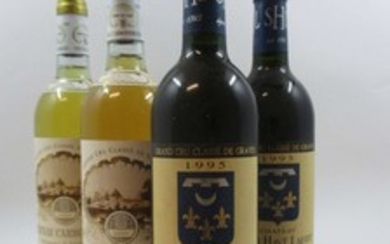 4 bouteilles 2 bts: CHÂTEAU SMITH HAUT LAFITTE 1995 CC Pessac Léognan (étiquettes tachées)