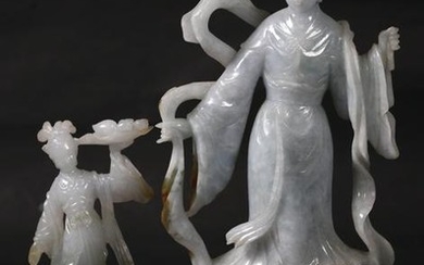 2 Chinese Carved Jadeite Beautiful Lady Figures