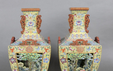 Chinese Enameled Porcelain Double Wall Vases, Beauties