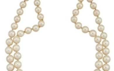 A cultured pearl necklace with diamond and...