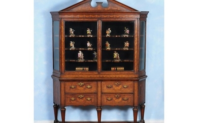 A Dutch walnut and marquetry display cabinet