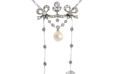 An Edwardian Belle Epoque platinum, natural pearl and
