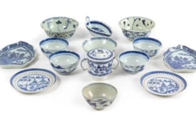 Fourteen Chinese Export Blue and White Porcelian Articles