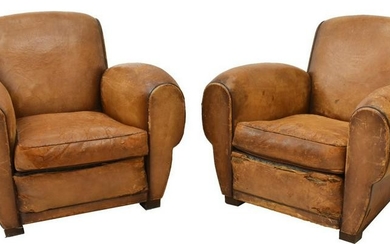 (PAIR) FRENCH LEATHER CLUB CHAIRS