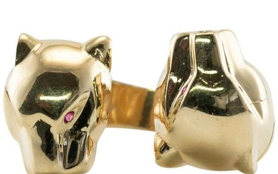 Genuine Ruby Panther Ring 14K Gold Two Animal Panthers