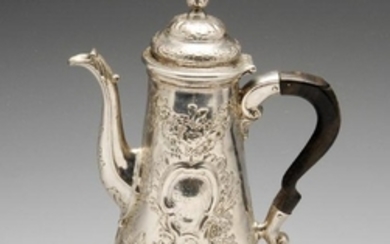 A George II silver coffee pot of tapering form to a
