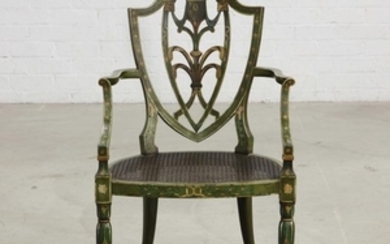 A George III style polychome decorated armchair