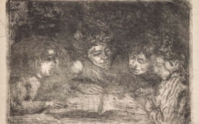 GIOVANNI GIACOMETTI (1868-1933), Alberto, Diego, Ottilia und Bruno beim Lesen, 1912