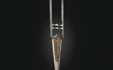A GOLD-INLAID AND RUBY INSET STEEL PUSH-DAGGER (KATAR), INDIA, 18TH CENTURY