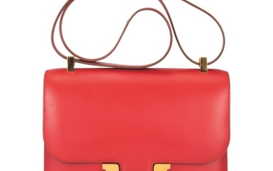 Hermès Rouge Vif Constance 23cm of Box Leather with Gold Hardware