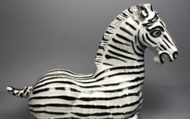 Italian Glazed Pottery Figural Zebra Sculpture. H
