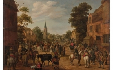 Joost Cornelisz. Droochsloot Utrecht, 1585 - 1666 Halte de cavaliers dans un village