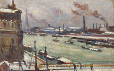 MAXIMILIEN LUCE (1858-1941) Paris, le Quai de Javel, 1916 Oil...