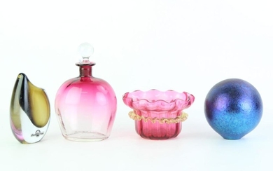 Murano Perfume Bottle Together With Other Coloured Glassware Including Strombergshyttan Vase