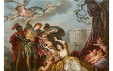 NICOLAS-RENE JOLLAIN (PARIS 1732-1804) RENAUD ET ARMIDE Panneau de noyer...