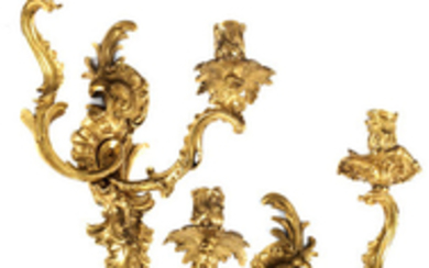 Paar Louis XV-Wandleuchter in vergoldeter Bronze